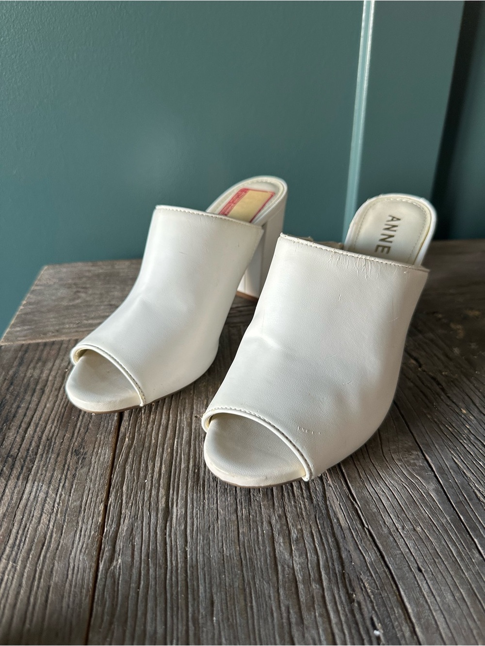 Anne Klein Cream Peep-Toe Mule Heels